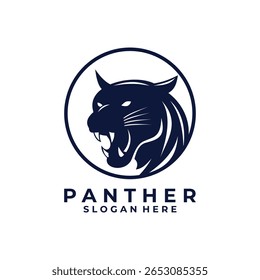 Modelo de vetor de design de logotipo de cabeça de pantera. círculo Panther line art logo design