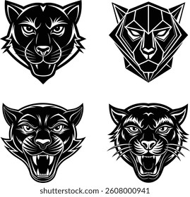 Panther head logo set vector silhouette