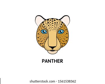 Panther head logo vector mascot icon illustration in pastel colours with black outline isolated on white background 