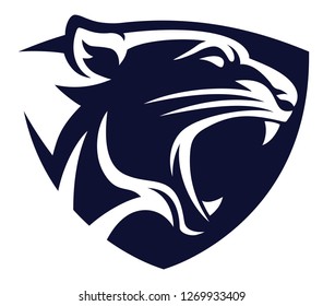 Panther head shield blue icon vector