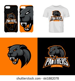 Panther head sport club isolated vector logo concept. Modern professional team badge mascot design. Premium quality wild reptile t-shirt tee print illustration. Smart phone case accessory emblem.