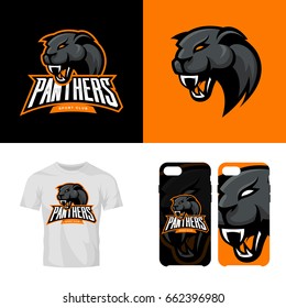 Panther head sport club isolated vector logo concept. Modern professional team badge mascot design. Premium quality wild animal t-shirt tee print illustration. Smart phone case accessory emblem.