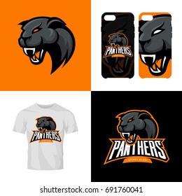 Panther head sport club isolated vector logo concept. Modern professional team badge mascot design. Premium quality wild animal t-shirt tee print illustration. Smart phone case accessory emblem.