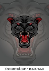 Panther head with strong teeth as graphic resource for apparel, t-shirt, outerwear, And other merchandise