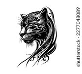 panther head tribal tatto line art hand drawn illustration