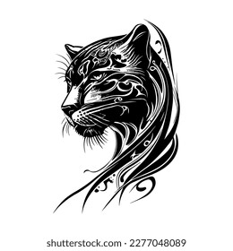 panther head tribal tatto line art hand drawn illustration svg