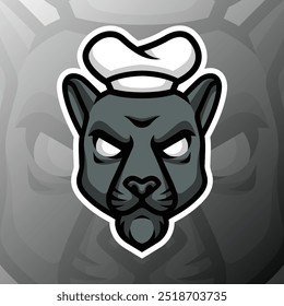 A panther head wearing a chef's hat