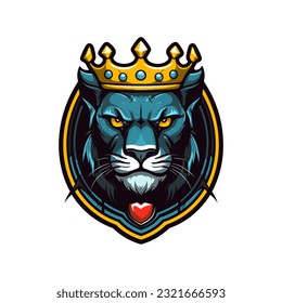 Panther head wearing a crown vector clip art illustration
