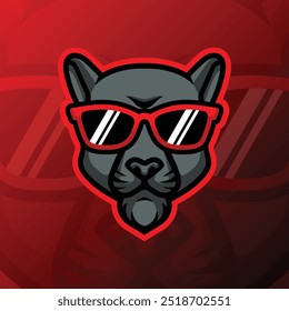 A panther head wearing red glasses