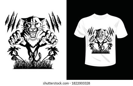 Panther Hunting T-Shirt Design. Unique Design. CMYK mode. Ready to print.