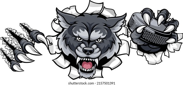 A panther ice hockey player animal sports mascot holding a puck