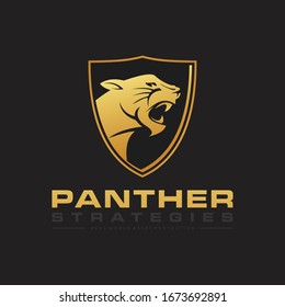 Panther icon logo. Panther in shield mascot logo design.