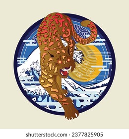 panther illustration design for sukajan is mean japan traditional cloth or t-shirt with digital hand drawn Embroidery Men T-shirts Summer Casual Short Sleeve Hip Hop T Shirt Streetwear
