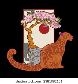 panther illustration design for sukajan is mean japan traditional cloth or t-shirt with digital hand drawn Embroidery Men T-shirts Summer Casual Short Sleeve Hip Hop T Shirt Streetwear