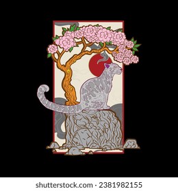 panther illustration design for sukajan is mean japan traditional cloth or t-shirt with digital hand drawn Embroidery Men T-shirts Summer Casual Short Sleeve Hip Hop T Shirt Streetwear