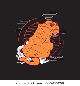 panther illustration design for sukajan is mean japan traditional cloth or t-shirt with digital hand drawn Embroidery Men T-shirts Summer Casual Short Sleeve Hip Hop T Shirt Streetwear