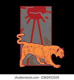 panther illustration design for sukajan is mean japan traditional cloth or t-shirt with digital hand drawn Embroidery Men T-shirts Summer Casual Short Sleeve Hip Hop T Shirt Streetwear