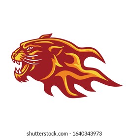 Panther Jaguar Tiger Burning Flame Head Logo Mascot Design