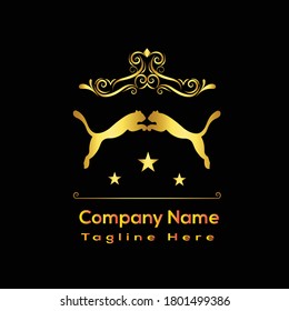 panther jump with Gold logo Design vector illustrator simple
