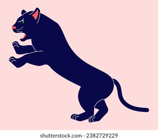 Panther in a jumping pose. Vector illustration of a panther in flat style. Minimalism. Simple smooth shapes.