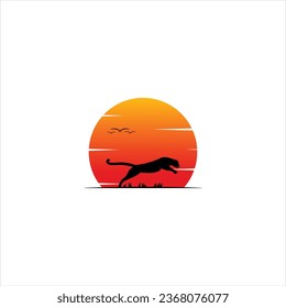 panther jumping and sunset vector graphics
