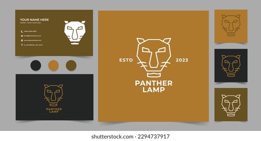 panther lamp monoline animal logo and business card template
