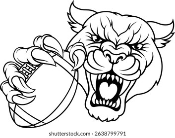 A panther, leopard or cougar wildcat cat jaguar American football sports mascot holding a ball