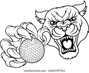 A panther, leopard or cougar wildcat cat jaguar golf sports mascot holding a ball