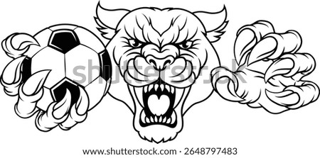 A panther, leopard or cougar wildcat cat jaguar soccer football sports mascot holding a ball