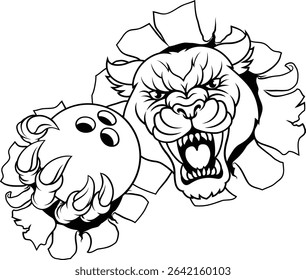 A panther, leopard or cougar wildcat jaguar cat bowling sports team mascot holding a ball