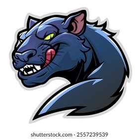 Сartoon panther licking its lips while looking back over its shoulder.Vector illustration.