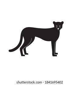 Panther or Lioness graphic vector outline illustration. Black and white sign. Animal silhouette template for stamp or screen printing.