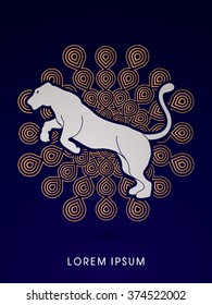 Panther or Lioness jumping designed on fireworks background graphic vector.
