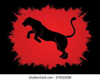 Panther or Lioness jumping designed on splash blood background graphic vector.