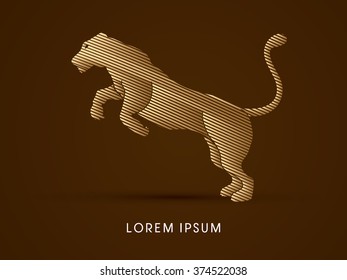 Panther or Lioness jumping designed using golden line graphic vector.