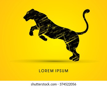 Panther or Lioness jumping designed using grunge brush graphic vector.