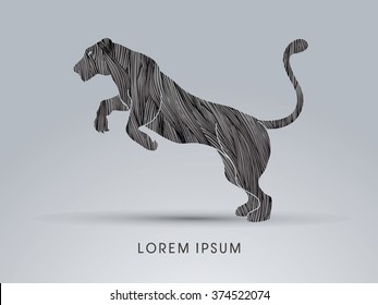 Panther or Lioness jumping designed using grunge brush graphic vector.