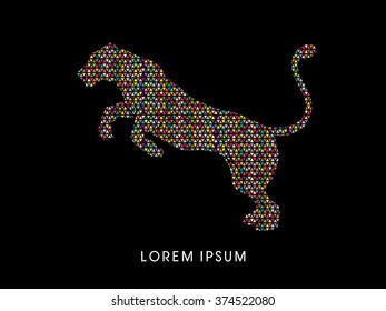 Panther or Lioness jumping designed using colorful mosaic graphic vector.