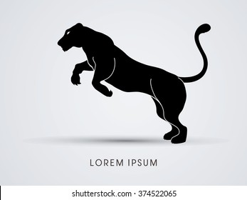 Panther or Lioness jumping graphic vector.