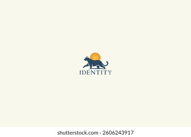Panther Lioness Silhouette with Sun Logo Design. 