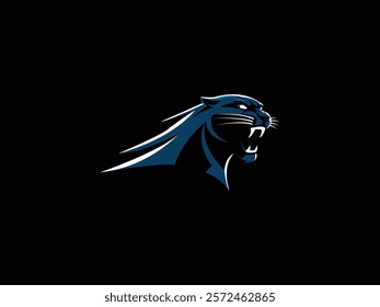 Panther Logo Design: Powerful Blue Panther Head Vector Icon for Gaming and Sports Logo Branding, Symbolizing Strength and Aggression. Wild Animal Mascot Illustration Inspired by Leopard, Jaguar, Puma.