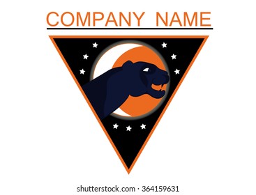 Panther Logo in the night sky, the moon and the stars in the triangle isolated over white background.