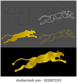 Panther logo. Stylized Panther Sign, Emblem or Logo Template. Made With Golden Ratio Principles.Golden Ratio .