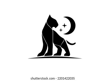 Panther Looking at Crescent Moon Logo