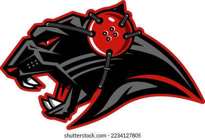 panther mascot wearing wrestling headgear for school, college or league sports