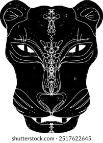 Panther mask with a cat face. Linocut style element texture surface vector