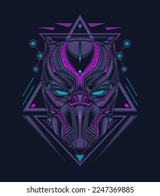 Panther mask illustration on sacred geometry background