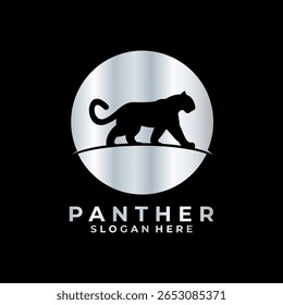 Pantera modelo de vetor de design de logotipo moderno. modelo de design de logotipo de pantera de prata círculo