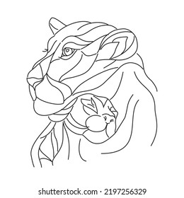 Panther. Mother and child. Wildlife. Animals. Mother's love. Vector graphics. Vector image. Cartoon. Tattoo