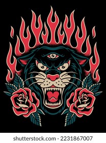 Panther with old school tattoo style. for t-shirts, stickers and other similar products.